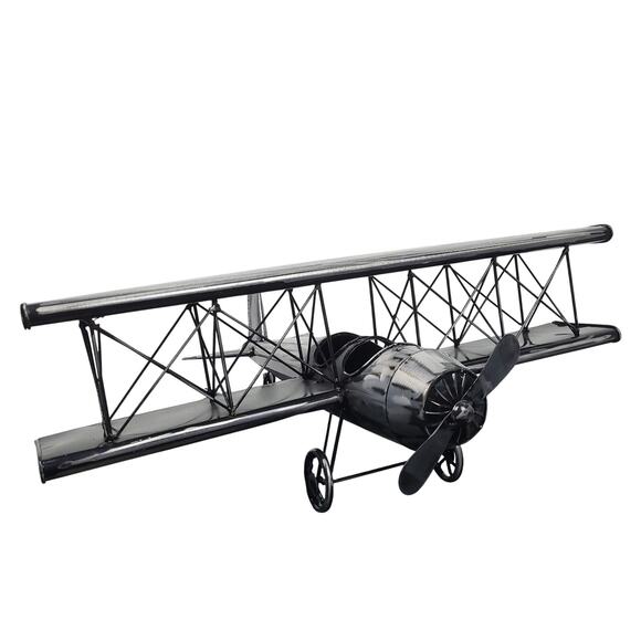Modern All Metal Welded Model Airplane w/ Rotating Propeller WWII Kaydet Biplane